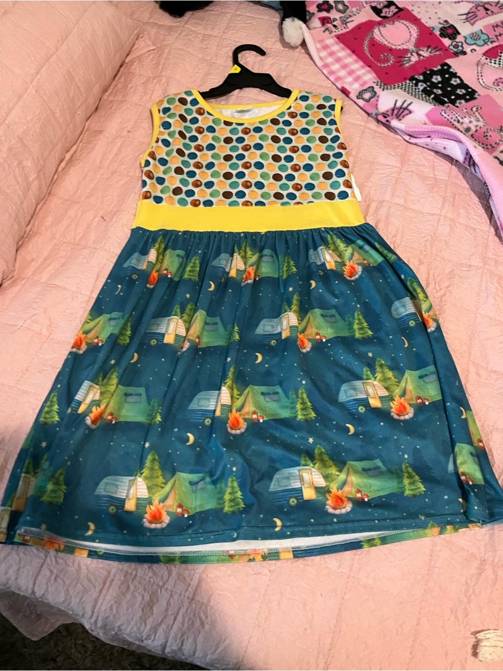 Girls' Yellow & Teal Camp Print Casual Dress